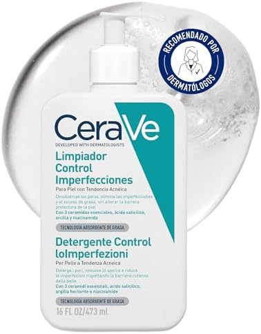 CeraVe Detergente Controllo Imperfezioni, Per Pelle Grassa con Tendenza Acneica, Azione Purificante, Imperfezioni Ridotte, Con Acido Salicilico e Argilla Purificante, 473 ml