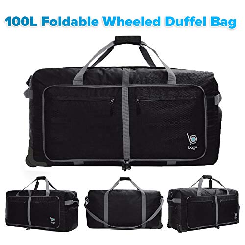 Wheeled Duffle Bag Luggage - 100L Large Rolling Duffel Bag 30 inch Folding Duffle Bag For Travel - Packable Duffle Bag With Rollers (Black)