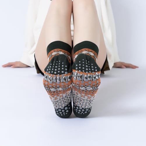 Yoga Pilates Socks with Grips for Women Knit Patterned Non Slip Cushioned Crew Socks for Barre Ballet Dance4