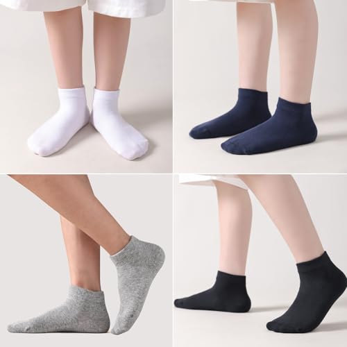 Image of EPEIUS Kids' Low Cut Ankle Socks Cotton Seamless Toe Sport Athletic Socks for Boys Girls White Black Navy 4 /8 Pack