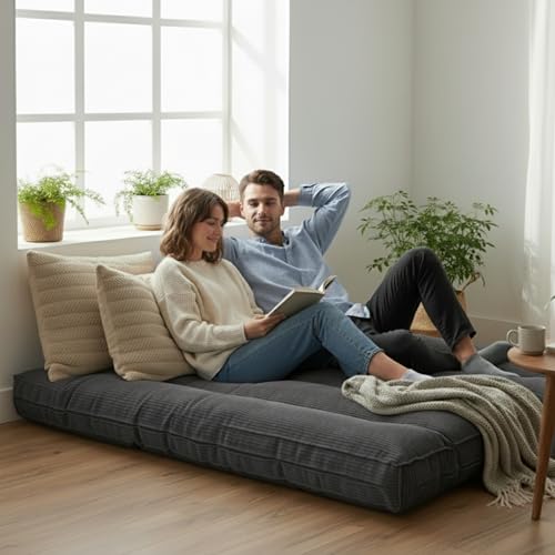 Miniatura 2 de Bananair - Futón Japonés Enrollable 2 Personas, Grueso Y Cómodo, Fabricado En Francia, Funda Lavable, Cama Plegable De Suelo Práctica Colchón Plegable, Correa De Incluida 140 190 Cm, Gris Oscuro