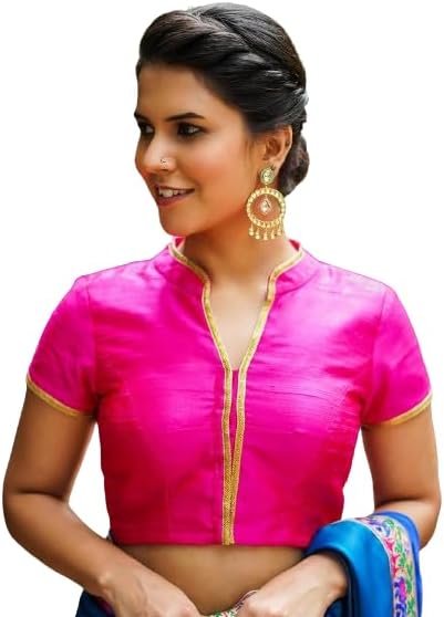 Women's Party Wear Readymade Bollywood Designer Indian Style Padded Blouse for Saree Crop Top Choli Pink - Image 2