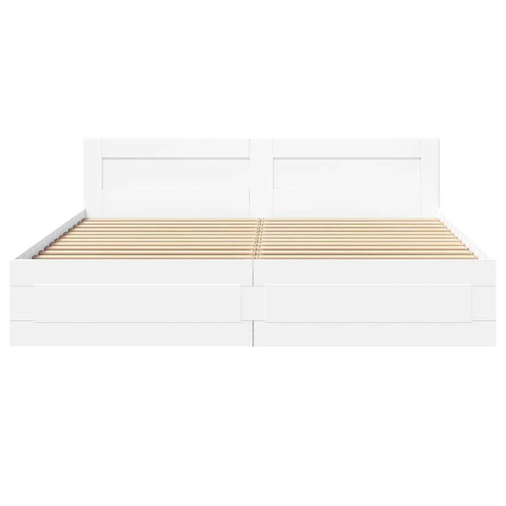 vidaXL Cadre de lit avec tête de lit Blanc 180x200cm Bois d'ingénierie, Meubles de Chambre à Coucher, lit Double, sommier, lit, Cadre de lit Double