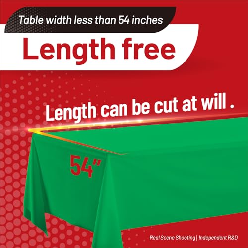 Image of Plastic Table Cloth, 110 Ft X 54 in Plastic Table Cloth Disposable Green Tablecloth Premium PEVA with Any Cut Sliding Cutters Disposable Tablecloth for Picnics, Parties, Birthdays, Festivals