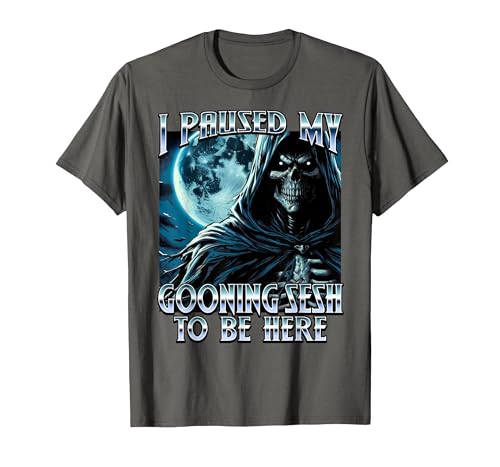 Image of I Paused My GOONING SESH to BE HERE Cringe Brainrot 2025 T-Shirt, Men, Asphalt Grey, Medium