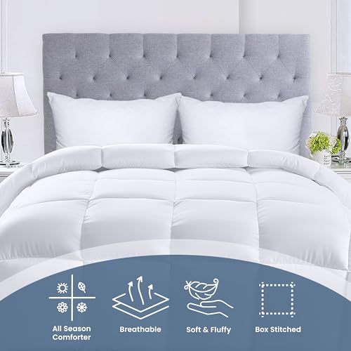 Utopia Bedding Comforters King Size, All Season Duvet Insert, Down Alternative Box Stitched Bed Comforter with Corner Tabs, Machine Washable (White, Pack of 3)