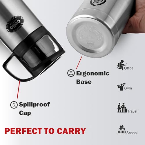 Image of CELLO Instyle Insulated Stainless Steel Flask Water Bottle with Jacket For Daily Use 750 ml Silver | ISI Certified Double Wall Vacuum Insulated 24 Hrs Hot & Cold Thermos Water Bottle For Office Travel