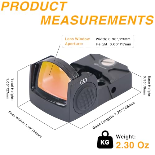 UL3 Red Dot Sight 1x22mm 3 MOA Reticle (RMR Pistol Cut) Reflex Pistol Sight 20mm Picatinny Mount Included