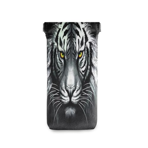 FLildon Black Tiger Eyeglasses Pouch Squeeze Top Sunglasses Case Soft PU Leather Eyeglass Bag for Men Women