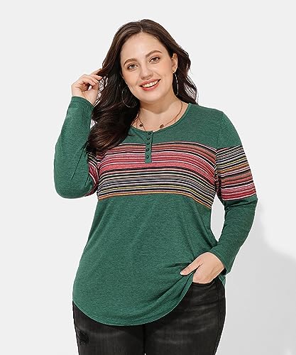Image of CARCOS Plus Size Tops for Women Long Sleeve Fall Tunic Color Block Camo /Plaid /Leopard /Fall Blouse Crewneck Tshirt XL-5XL