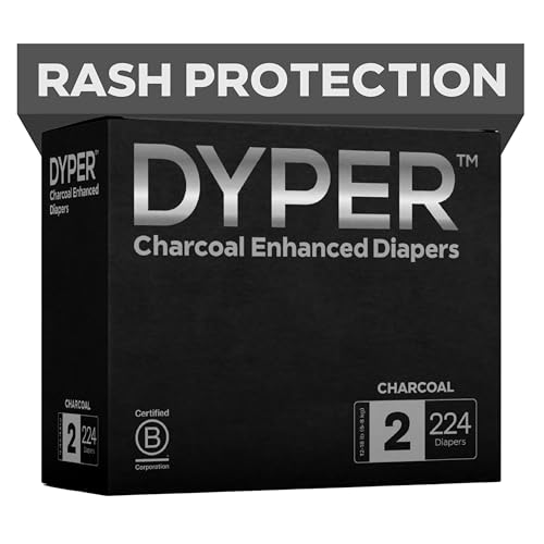 Image of DYPER Charcoal Enhanced Diapers | Baby Diapers from Plant-Based* & Honest Materials | Day & Overnight Diapers | Disposable Diapers for Sensitive Skin (Size 2, 224, Count)