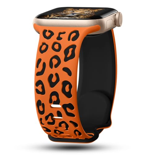 Engraved Leopard Bands Compatible with Apple Watch Band Women Soft Silicone
