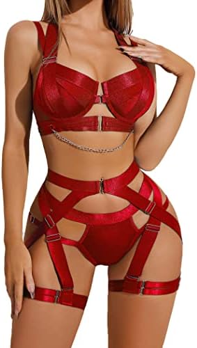 Avidlove Lingerie Set for Women Sexy Strappy Underwire Push Up Bra Garter