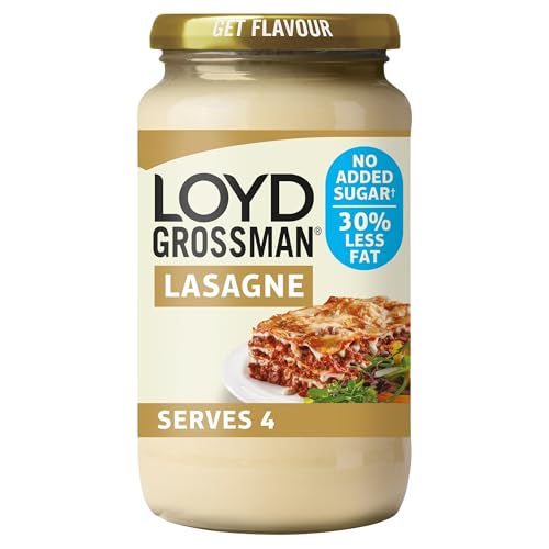 Loyd Grossman No Added Sugar Italian White Lasagne Sauce Silky Cream & Parmesan Blend 30% Less Fat 450 g Jar (Pack of 1)