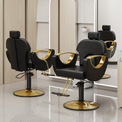 Image of LOUVIXA Barber Salon Chair for Hair Stylist, Height Adjustable Hydraulic Hair Reclining Salon Chairs, 360 Degrees Rotation, Multi-Function Shampoo Chair for Barbershop (Modern Black)