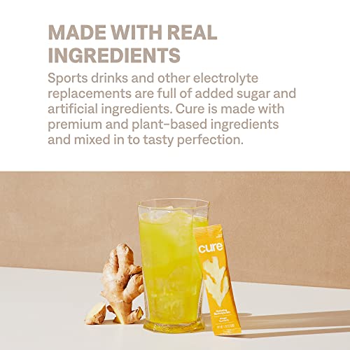 Image of Cure Hydration | Plant-Based Electrolyte Drink Mix | No Added Sugar | FSA-HSA | Dehydration Relief Powder Made with Coconut Water | Non-GMO | Vegan | Pouch of 14 Packets - Ginger Turmeric