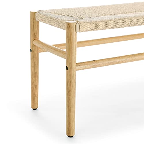 Dklgg Dining Bench, Rustic Kitchen Bench Entrance Bench Indoor Bench With Paper Cord & Rubber Wood Legs, Narrow Bench Boho Bench Dining Room Bench For Entryway, Bedroom, Kitchen, 39.5"X14.5"X17.5" #TOP6