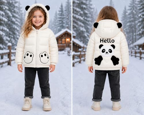 Image of Bold N Elegant Cartoon Bear Kids Shiny Sparkling Quilted Winter Warm Standard Length Wool Blend Hood Jacket Coat Bomber Puffer Jacket for Boys Girls Kids