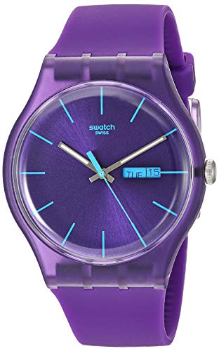 Swatch Men's 1010 New Gent Quartz Silicone Strap, Purple, 19 Casual Watch (Model: SUOV702)
