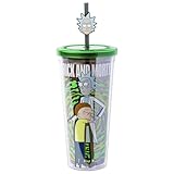 Silver Buffalo Rick and Morty Hugging Plastic Cold Cup with Lid and Straw Topper, 24 Ounces