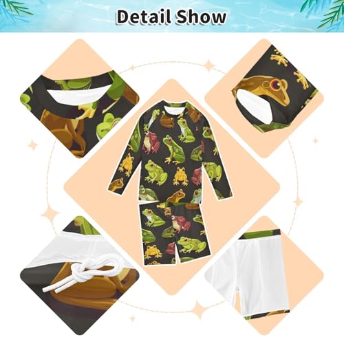 Frogs Print Boys Swimsuit Rash Guard Toddler Kids Long Sleeve Swim Shirt and Trunks Swimwear Set 3-10Y3