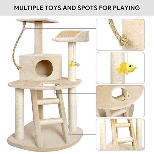 BEAU JARDIN Cat Tree Condo Furniture with Scratching Posts 47.5 Inch Cat Activity Tree Heavy Duty Corner Cat Tower Pet House Scratcher Multi-level Kitty Play House for Kitten with Perch Play Toy Beige