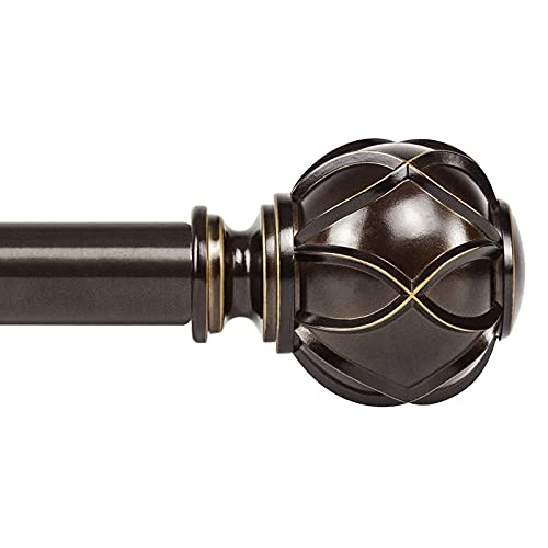 KAMANINA 1 Inch Curtain Rod Telescoping Single Drapery Rod 36 to 72 Inches (3-6 Feet), Antique Bronze Curtain Rods for Windows 24 to 68 Inches, Netted Texture Finials Antique Bronze 36-72"