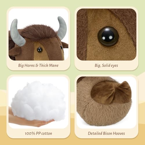 Image of MorisMos Bison Stuffed Animal, 32 inch Bison Plush Giant Stuffed Animal, Soft Cuddle Buffalo Plush, Cozy Plush Gift for Kids Boys Girls Birthday Christmas, Brown