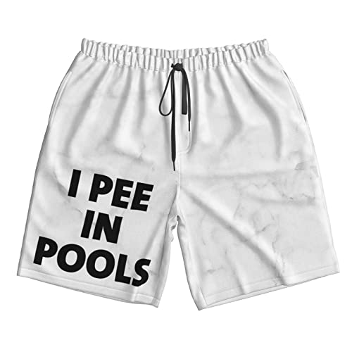 I Pee in Pool Men's Swim Trunks Quick Dry Beach Shorts Swim Shorts with Mesh Lining Swimwear Bathing Suits White-L4