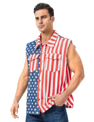 American Flag Vest for Men 4th of July Patriotic Top Sleeveless Jacket Overalls USA Independence Day Oversized2