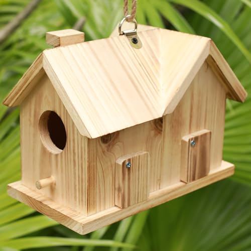 STARSWR Bird House Outdoors Hanging Bird House for Outside - Unfinished Wooden Birdhouse for Painting - Sheltered Warm Place for Small Humming Bird House- Easy to Clean