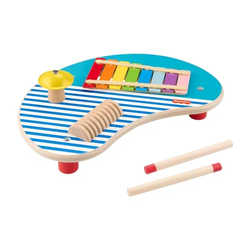 Fisher-Price Wood Toddler Toy Musical Table, 3-Piece Wooden Percussion Instrument for Developmental Play Kids Ages 2+ Years