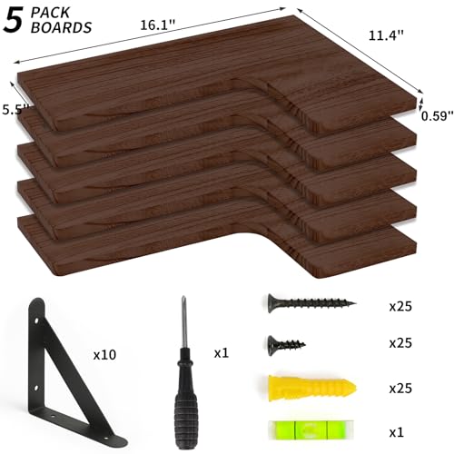image for Fixwal Corner Floating Shelves Set of 5, Wall Mounted Corner Shelf, Ru