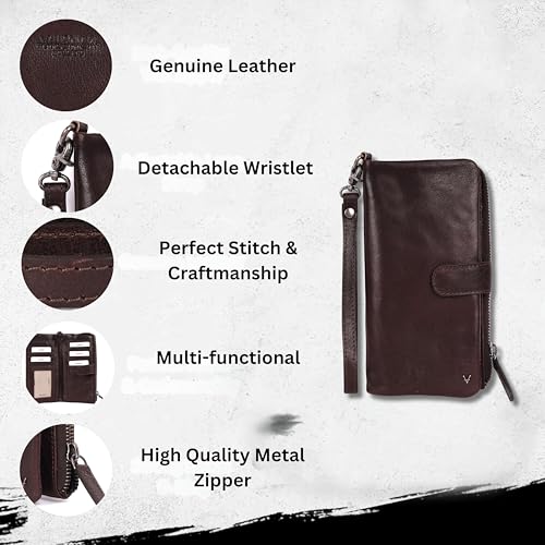 Genuine Leather Wallets for Women, Small Wallet for Ladies Zipper Coin Purse Credit Card Holder with detachable wristlet (Chestnut)2