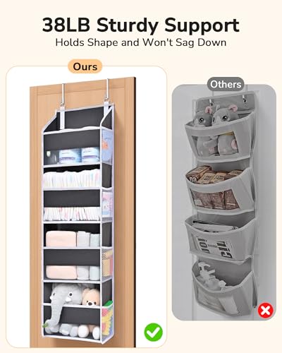 Image of ULG 2 Pack Small Over Door Organizer with 4 Large Pockets 8 Mesh Side Pockets, Hanging Storage Organizer with Clear Window Kids Toys Deep Gray