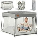 Venture All Stars Joy Award-Winning Foldable Baby Playpen – Large, Portable Play Pen for Babies & Toddlers, Breathable Mesh & Fitted Mat, Easy to Set Up, Includes Travel Bag - Silver (6-36 Months)