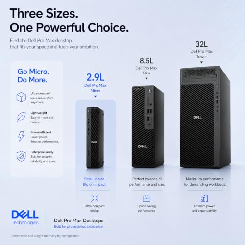 Image of Dell Pro Max Micro FCM2250 Desktop, NVIDIA RTX A1000 8GB, Intel Ultra 7 265