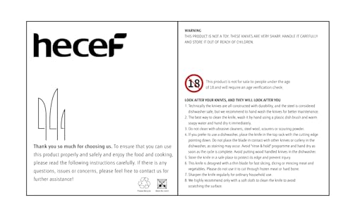 hecef Black Oxide Knife Set of 6 with Matching Blade Protective Sheath, Scratch Resistant & Rust Proof, Hard Stainless Steel Knives, Non Stick Black Colour Coating Blade