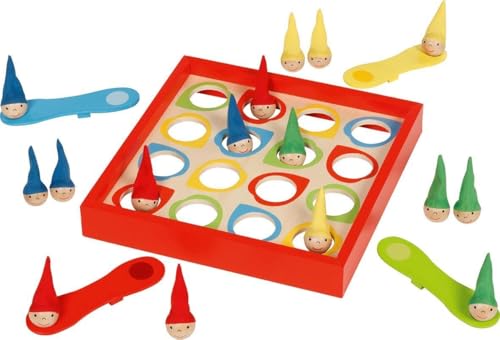 goki Nains sauteurs : Jeu d'adresse en Bois de hêtre avec 16 Nains en Bois et 4 balançoires – Favorise la motricité, la dextérité et Le Plaisir pour Les Enfants à partir de 4 Ans
