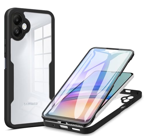CCSamll for Samsung Galaxy A05 Clear Case with Screen Protector, Full Body Dual Layer Shockproof Bumper Slim Transparent Non Yellowing Phone Case Cover for Samsung A05 QCBlack