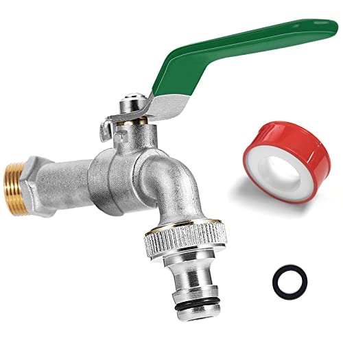 SPGOOD Garten Wasserhahn, Premium Wasserhahn 1/2 Zoll aus Messing Rost-und Frostsicher, mit Schlauchanschluss, 1 x Rollendichtband, für Garten, Waschmaschine, Zuhause oder Industrie(Grün)