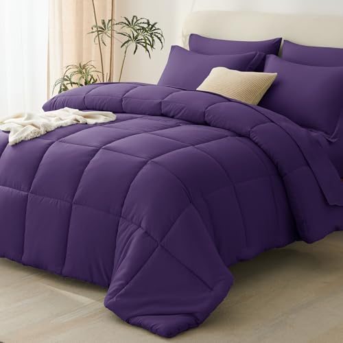 CozyLux Full Size Comforter Set Purple - 7 Pieces Bed in a Bag Full Oeko-Tex Certified Bed Set All Season Soft Bedding Set with Down Alternative Comforter Sheets Pillowcases & Shams
