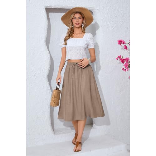 Image of Witsmile Women's Summer Pleated High Waisted Casual Flowy Skirt Pockets