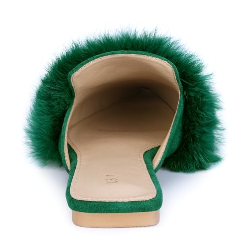 Allegra K Allegra K Women's Pointed Toe Faux Fur Slip on Flat Slide Green Mules 8 M US