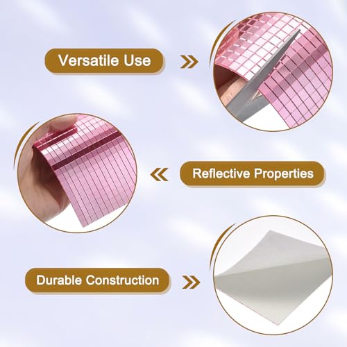 sourcing map 7200 Stück Glas Spiegel Disco Ball Fliesen Selbstklebende Rosa Spiegel Mosaik Fliesen 5 x 5mm für Disco Ball, DIY Handwerk, KTV Dekoration 12 Blatt