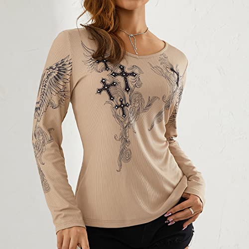 Image of Grunge Clothes for Women Y2K Tops Long Sleeve Fairy Grunge Aesthetic Shirts Teen Girls Vintage Graphic Tees Fall