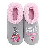 Snoozies Pairable Slipper Socks - Funny House Slippers for Women, Non-Slip Fuzzy Slipper Socks - There's No Place Like Gnome - Medium