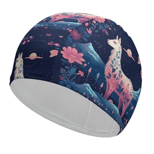 Starry Night Alpaca Swim Caps for Women Stretchable Comfortable Swimming Hats Soft Breathable Bathing Cap Unisex Adult Swimming Caps for Short/Long Hair to Keep Hair Dry
