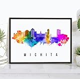 Wichita Skyline Kansas Poster, Kansas Cityscape Painting, Wichita Kansas Poster, Cityscape and Landmark Print, Home Wall Art, Office Wall Decor - 24x36 Inches