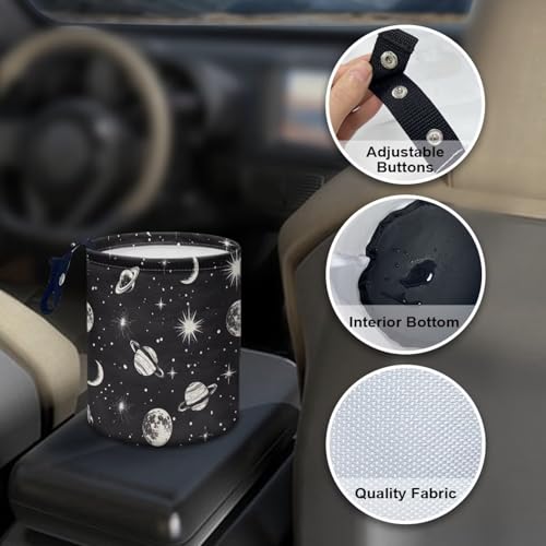 Image of Moon Star Car Trash Bag, Vehicle Trash Can - Cute, Portable, Collapsible for Back Seat, Floor, or Hanging Headrest Waste Basket - Auto Garbage Accessory